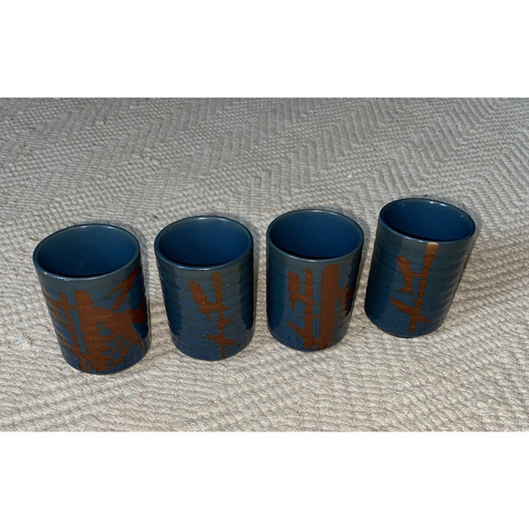 Vintage Otagiri OMC Stoneware Saki Cups Teapot Set of 4 Missing Top - Picture 2 of 12